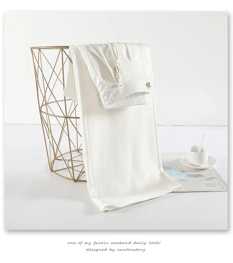 Chinese Style Jacquard Wide Leg Satin Pants – Women